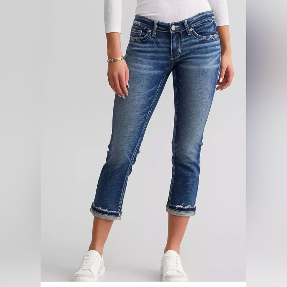 Buckle Stella Cuffed Stretch Capri Jean, Size 27